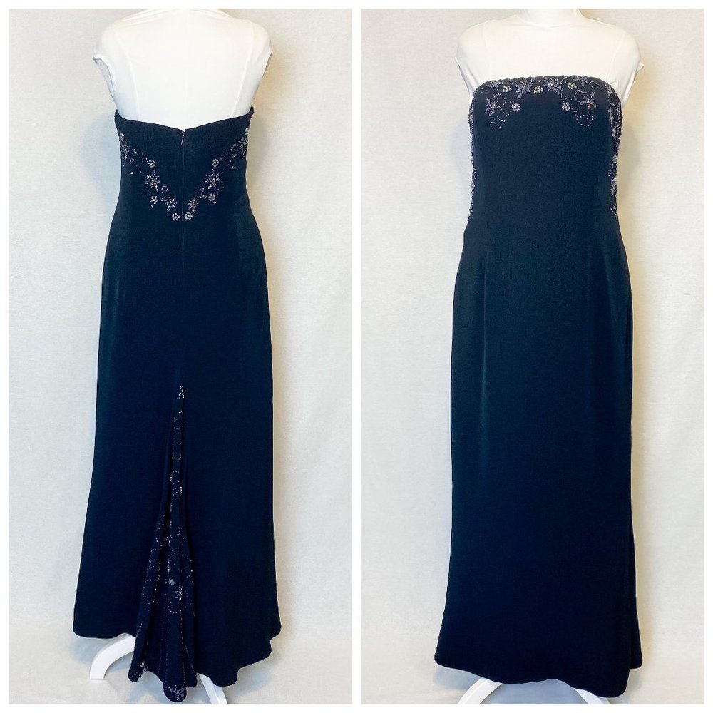 Vintage Black Strapless Embellished Evening Gown